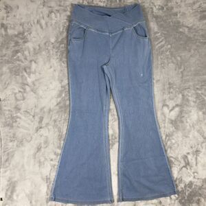 Halara Women's Size L Wash Denim Casual Pants Stretch Crossover Waist Flared Leg